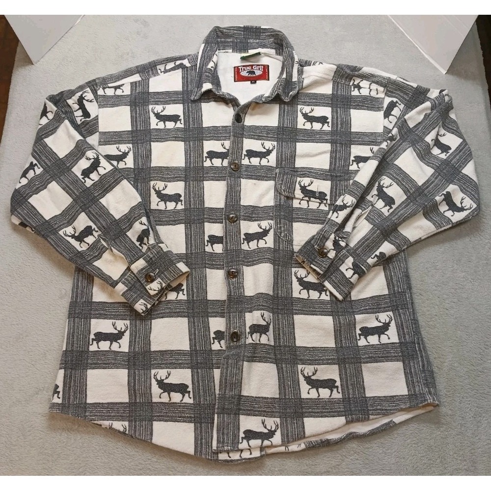 Vintage True Grit Elk Aop Men's XL Cotton Button Up shirt USA Cold Water Creek.